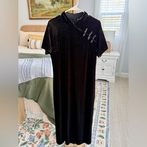 Y2K Black Velvet Asian Inspired Dress Vintage XL